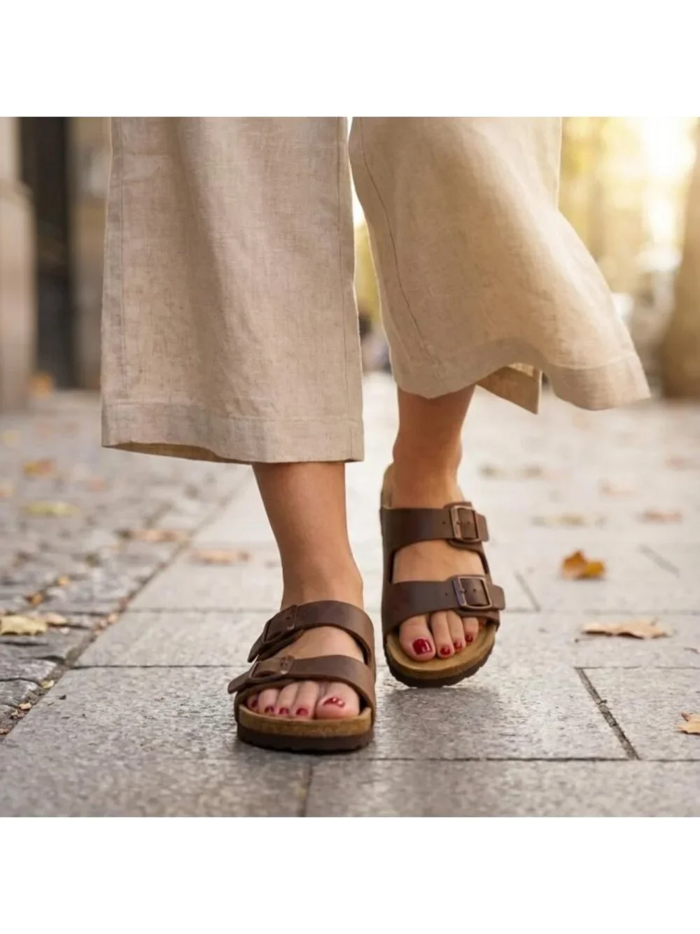 Comfortable Women's Double Buckle Slip-On Sandals with Arch Support & Cork